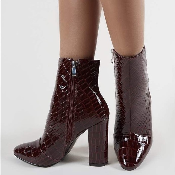 SOLD ❌ Burgundy Croc Ankle Booties - Picture 2 of 6